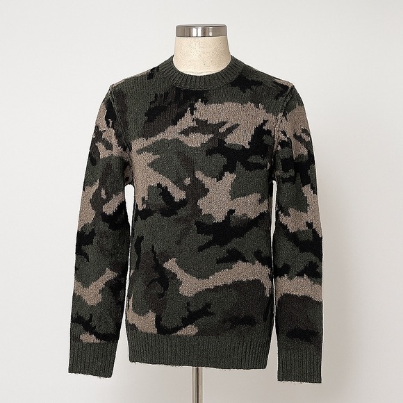 Zadig & Voltaire Sweater Mens XS Green Camo Kennedy Wool Art Is Truth Intarsia - Picture 1 of 11
